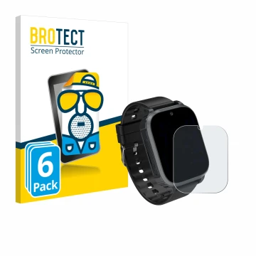 Vorderseite einer Produktverpackung mit dem Markenlogo BROTECT. Daneben ist das Gerät Kesasohe 4G Kids Smartwatch mit dem zuge