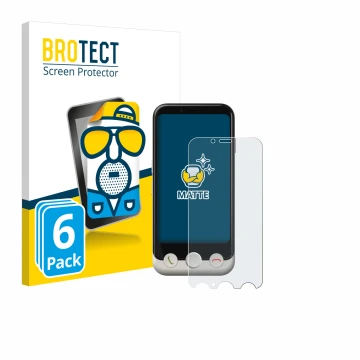 Vorderseite einer Produktverpackung mit dem Markenlogo BROTECT. Daneben ist das Gerät Doro Aurora A10 mit dem zugehörigen Disp