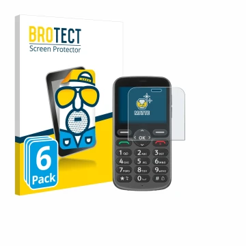 Vorderseite einer Produktverpackung mit dem Markenlogo BROTECT. Daneben ist das Gerät Doro 1380 mit dem zugehörigen Displaysch