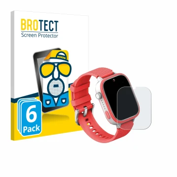 Vorderseite einer Produktverpackung mit dem Markenlogo BROTECT. Daneben ist das Gerät AngelTech Kids Smartwatch Ultra 1.83