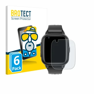 Vorderseite einer Produktverpackung mit dem Markenlogo BROTECT. Daneben ist das Gerät Krostming Kids Smartwatch GPS 4G mit dem