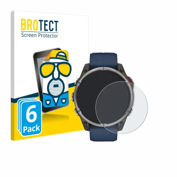 Vorderseite einer Produktverpackung mit dem Markenlogo BROTECT. Daneben ist das Gerät Garmin quatix 8 (47 mm) mit dem zugehöri