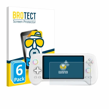 Vorderseite einer Produktverpackung mit dem Markenlogo BROTECT. Daneben ist das Gerät Anbernic RG556 mit dem zugehörigen Displ