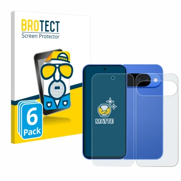 Vorderseite einer Produktverpackung mit dem Markenlogo BROTECT. Daneben ist das Gerät Google Pixel 10 (Display+Rückseite) mit 