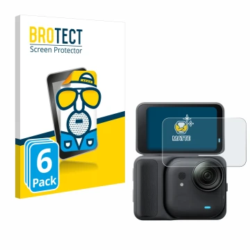 Vorderseite einer Produktverpackung mit dem Markenlogo BROTECT. Daneben ist das Gerät Insta360 Go Ultra mit dem zugehörigen Di