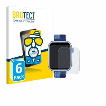 Vorderseite einer Produktverpackung mit dem Markenlogo BROTECT. Daneben ist das Gerät JoJoego 4G Smartwatch kids mit dem zugeh
