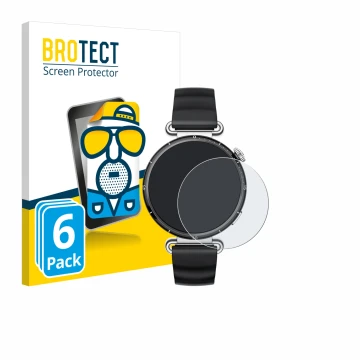 Vorderseite einer Produktverpackung mit dem Markenlogo BROTECT. Daneben ist das Gerät Huawei Watch GT 6 (41 mm) mit dem zugehö