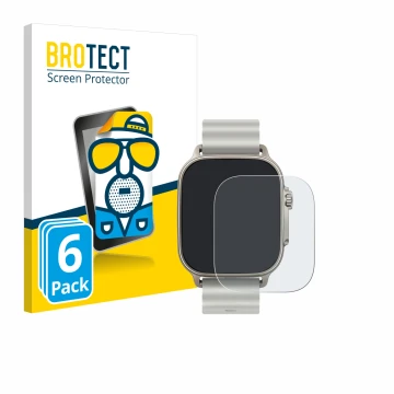 Vorderseite einer Produktverpackung mit dem Markenlogo BROTECT. Daneben ist das Gerät realme Watch 5 mit dem zugehörigen Displ