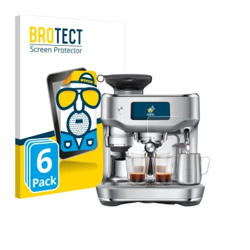 Vorderseite einer Produktverpackung mit dem Markenlogo BROTECT. Daneben ist das Gerät Sage the Oracle Dual Boiler mit dem zuge