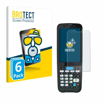 Vorderseite einer Produktverpackung mit dem Markenlogo BROTECT. Daneben ist das Gerät Unitech HT330 mit dem zugehörigen Displa