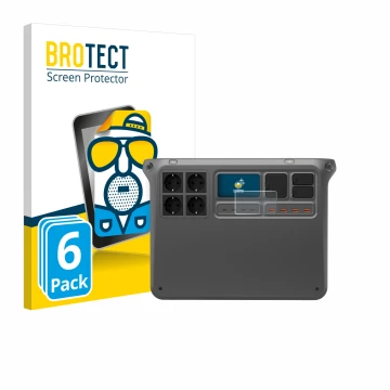 Vorderseite einer Produktverpackung mit dem Markenlogo BROTECT. Daneben ist das Gerät DJI Power 2000 mit dem zugehörigen Displ