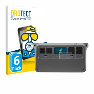 Vorderseite einer Produktverpackung mit dem Markenlogo BROTECT. Daneben ist das Gerät DJI Power 1000 mit dem zugehörigen Displ