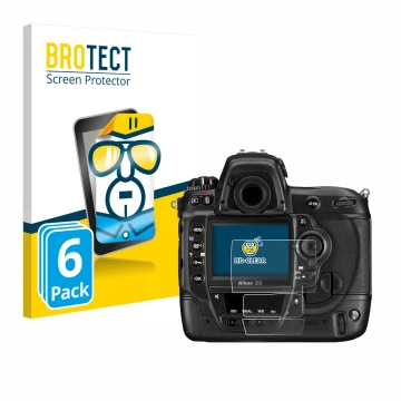 Vorderseite einer Produktverpackung mit dem Markenlogo BROTECT. Daneben ist das Gerät Nikon D3 mit dem zugehörigen Displayschu