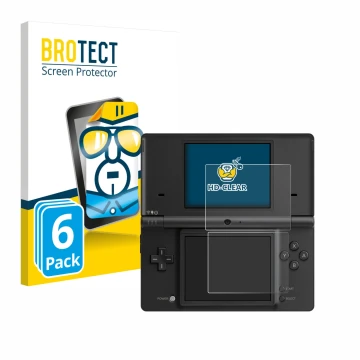 Vorderseite einer Produktverpackung mit dem Markenlogo BROTECT. Daneben ist das Gerät Nintendo DSi mit dem zugehörigen Display
