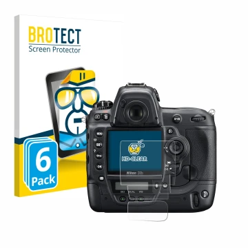 Vorderseite einer Produktverpackung mit dem Markenlogo BROTECT. Daneben ist das Gerät Nikon D3S mit dem zugehörigen Displaysch