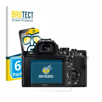 Vorderseite einer Produktverpackung mit dem Markenlogo BROTECT. Daneben ist das Gerät Sony Alpha 7 (ILCE-7) mit dem zugehörige