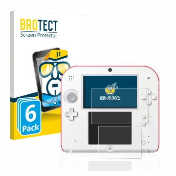 Vorderseite einer Produktverpackung mit dem Markenlogo BROTECT. Daneben ist das Gerät Nintendo 2DS mit dem zugehörigen Display