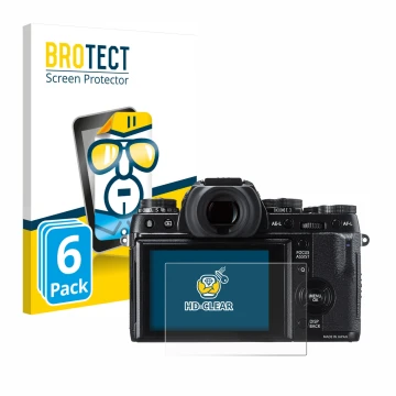 Vorderseite einer Produktverpackung mit dem Markenlogo BROTECT. Daneben ist das Gerät Fujifilm X-T1 mit dem zugehörigen Displa