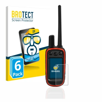 Vorderseite einer Produktverpackung mit dem Markenlogo BROTECT. Daneben ist das Gerät Garmin Alpha 100 mit dem zugehörigen Dis