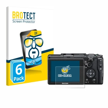 Vorderseite einer Produktverpackung mit dem Markenlogo BROTECT. Daneben ist das Gerät Ricoh GR II 2015 mit dem zugehörigen Dis