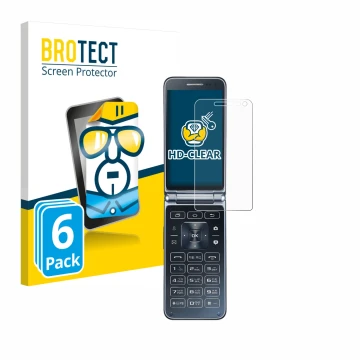 Vorderseite einer Produktverpackung mit dem Markenlogo BROTECT. Daneben ist das Gerät Samsung Galaxy Folder 2 mit dem zugehöri