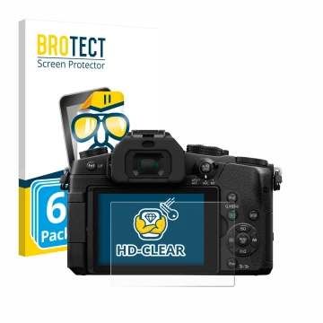 Vorderseite einer Produktverpackung mit dem Markenlogo BROTECT. Daneben ist das Gerät Panasonic Lumix DMC-G81 mit dem zugehöri