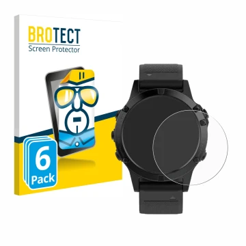 Vorderseite einer Produktverpackung mit dem Markenlogo BROTECT. Daneben ist das Gerät Garmin Fenix 5 (47 mm) mit dem zugehörig