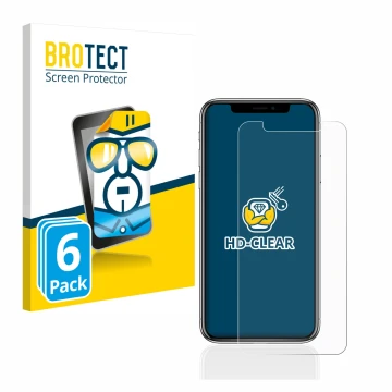 Vorderseite einer Produktverpackung mit dem Markenlogo BROTECT. Daneben ist das Gerät Apple iPhone X mit dem zugehörigen Displ