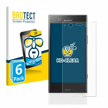 Vorderseite einer Produktverpackung mit dem Markenlogo BROTECT. Daneben ist das Gerät Sony Xperia XZ1 Compact mit dem zugehöri