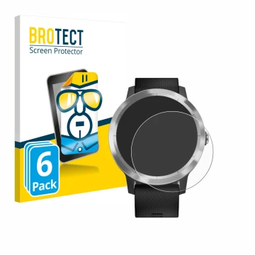 Vorderseite einer Produktverpackung mit dem Markenlogo BROTECT. Daneben ist das Gerät Garmin vivoactive 3 mit dem zugehörigen 