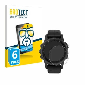 Vorderseite einer Produktverpackung mit dem Markenlogo BROTECT. Daneben ist das Gerät Garmin Fenix 5S Plus (42 mm) mit dem zug