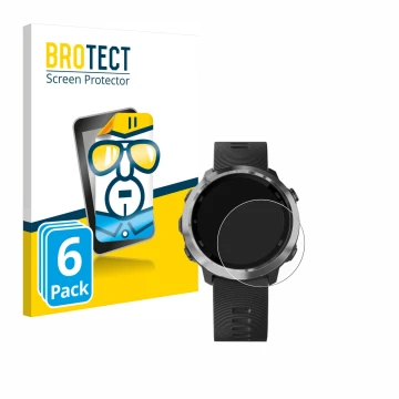 Vorderseite einer Produktverpackung mit dem Markenlogo BROTECT. Daneben ist das Gerät Garmin Forerunner 645 Music mit dem zuge