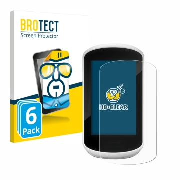 Vorderseite einer Produktverpackung mit dem Markenlogo BROTECT. Daneben ist das Gerät Garmin Edge Explore 2018 mit dem zugehör