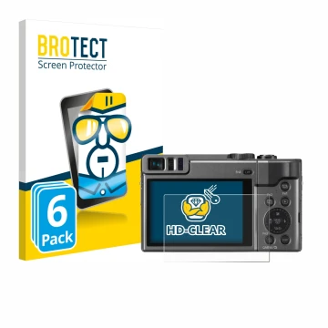 Vorderseite einer Produktverpackung mit dem Markenlogo BROTECT. Daneben ist das Gerät Panasonic Lumix DC-TZ90 mit dem zugehöri