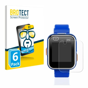 Vorderseite einer Produktverpackung mit dem Markenlogo BROTECT. Daneben ist das Gerät Vtech Kidizoom Smart Watch DX2 mit dem z