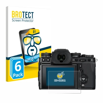Vorderseite einer Produktverpackung mit dem Markenlogo BROTECT. Daneben ist das Gerät Fujifilm X-T3 mit dem zugehörigen Displa