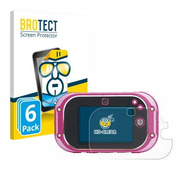 Vorderseite einer Produktverpackung mit dem Markenlogo BROTECT. Daneben ist das Gerät Vtech Kidizoom Touch 5.0 2018 mit dem zu