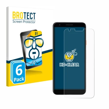 Vorderseite einer Produktverpackung mit dem Markenlogo BROTECT. Daneben ist das Gerät Google Pixel 3a mit dem zugehörigen Disp