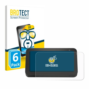 Vorderseite einer Produktverpackung mit dem Markenlogo BROTECT. Daneben ist das Gerät Amazon Echo Show 5 (2. Gen.) mit dem zug