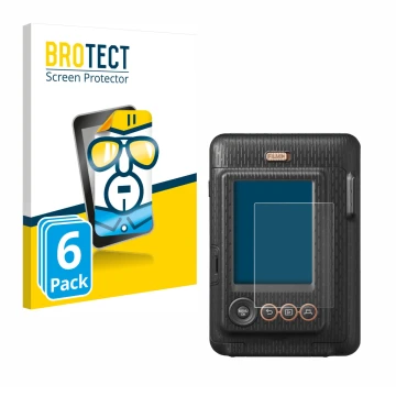 Vorderseite einer Produktverpackung mit dem Markenlogo BROTECT. Daneben ist das Gerät Fujifilm Instax Mini LiPlay mit dem zuge