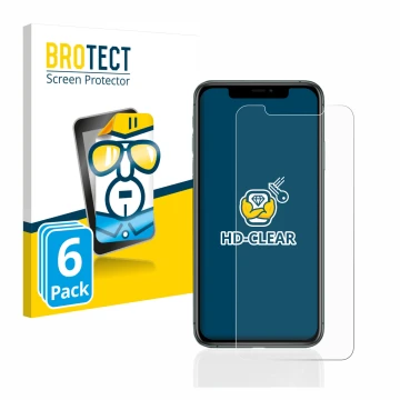 Vorderseite einer Produktverpackung mit dem Markenlogo BROTECT. Daneben ist das Gerät Apple iPhone 11 Pro Max mit dem zugehöri