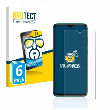 Vorderseite einer Produktverpackung mit dem Markenlogo BROTECT. Daneben ist das Gerät Xiaomi Redmi Note 8 Pro mit dem zugehöri