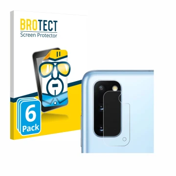 Vorderseite einer Produktverpackung mit dem Markenlogo BROTECT. Daneben ist das Gerät Samsung Galaxy S20 (NUR Kameraschutz) mi