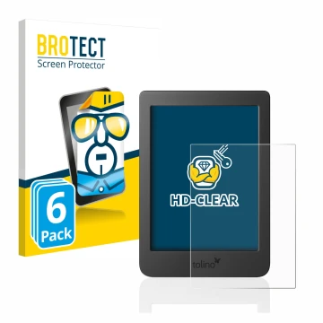 Vorderseite einer Produktverpackung mit dem Markenlogo BROTECT. Daneben ist das Gerät Tolino Page 2 mit dem zugehörigen Displa