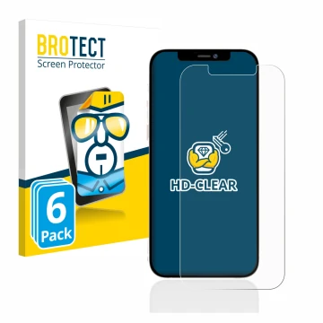 Vorderseite einer Produktverpackung mit dem Markenlogo BROTECT. Daneben ist das Gerät Apple iPhone 12 Pro Max mit dem zugehöri