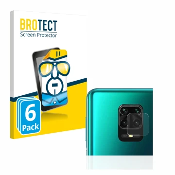 Vorderseite einer Produktverpackung mit dem Markenlogo BROTECT. Daneben ist das Gerät Xiaomi Redmi Note 9S (NUR Kameraschutz) 