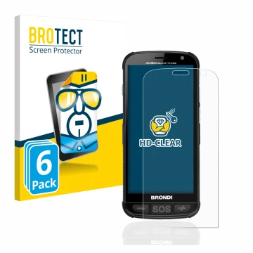 Vorderseite einer Produktverpackung mit dem Markenlogo BROTECT. Daneben ist das Gerät Brondi Amico mit dem zugehörigen Display