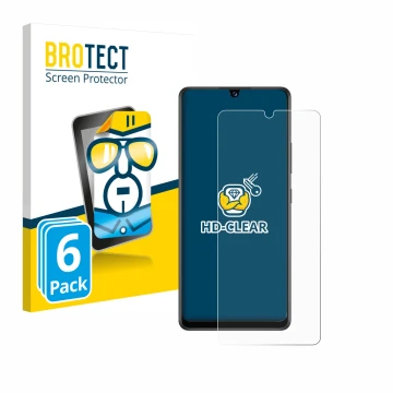 Vorderseite einer Produktverpackung mit dem Markenlogo BROTECT. Daneben ist das Gerät Samsung Galaxy A42 5G mit dem zugehörige