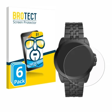 Vorderseite einer Produktverpackung mit dem Markenlogo BROTECT. Daneben ist das Gerät Fossil Gen 5E mit dem zugehörigen Displa