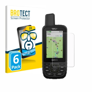 Vorderseite einer Produktverpackung mit dem Markenlogo BROTECT. Daneben ist das Gerät Garmin GPSMAP 66sr mit dem zugehörigen D